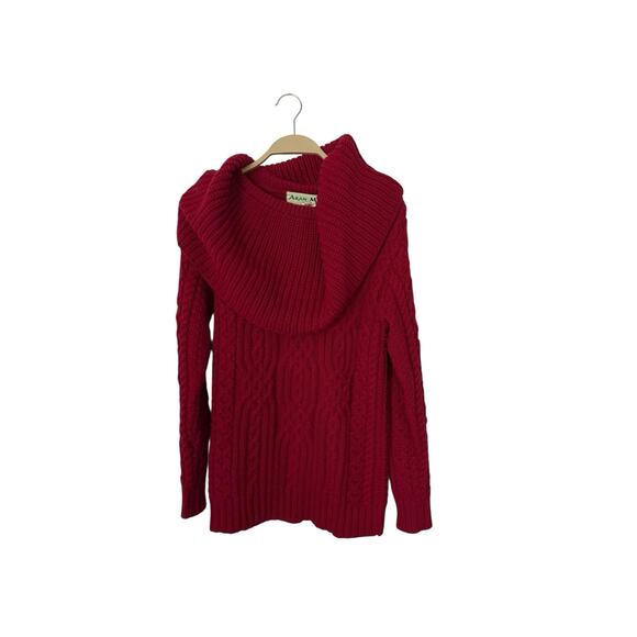ARAN MOR 100% MERINO WOOL RED CABLEKNIT COWL NECK SWEATER SZ SMALL FROM IRELAND - Picture 1 of 3